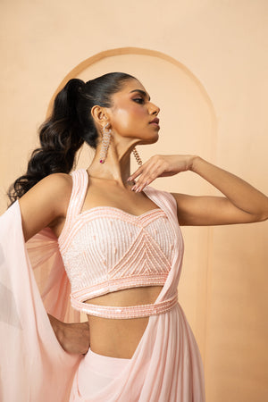 Baby Pink Embellished Drape Saree image 3