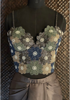 Bead Cutdana Embroidered Corset with a drape skirt image 3
