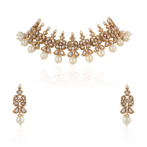 Off White Pearl and Jadtar Elegance Choker Set image 0