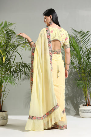 Yellow Saree with Floral Blouse image 6