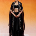 Black Embroidered Drape Skirt Set with Cape image 0