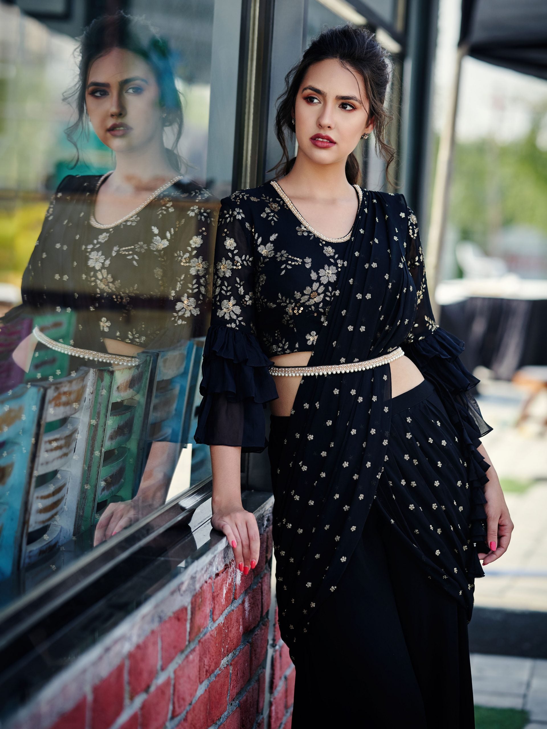 Black Pant Saree - M image