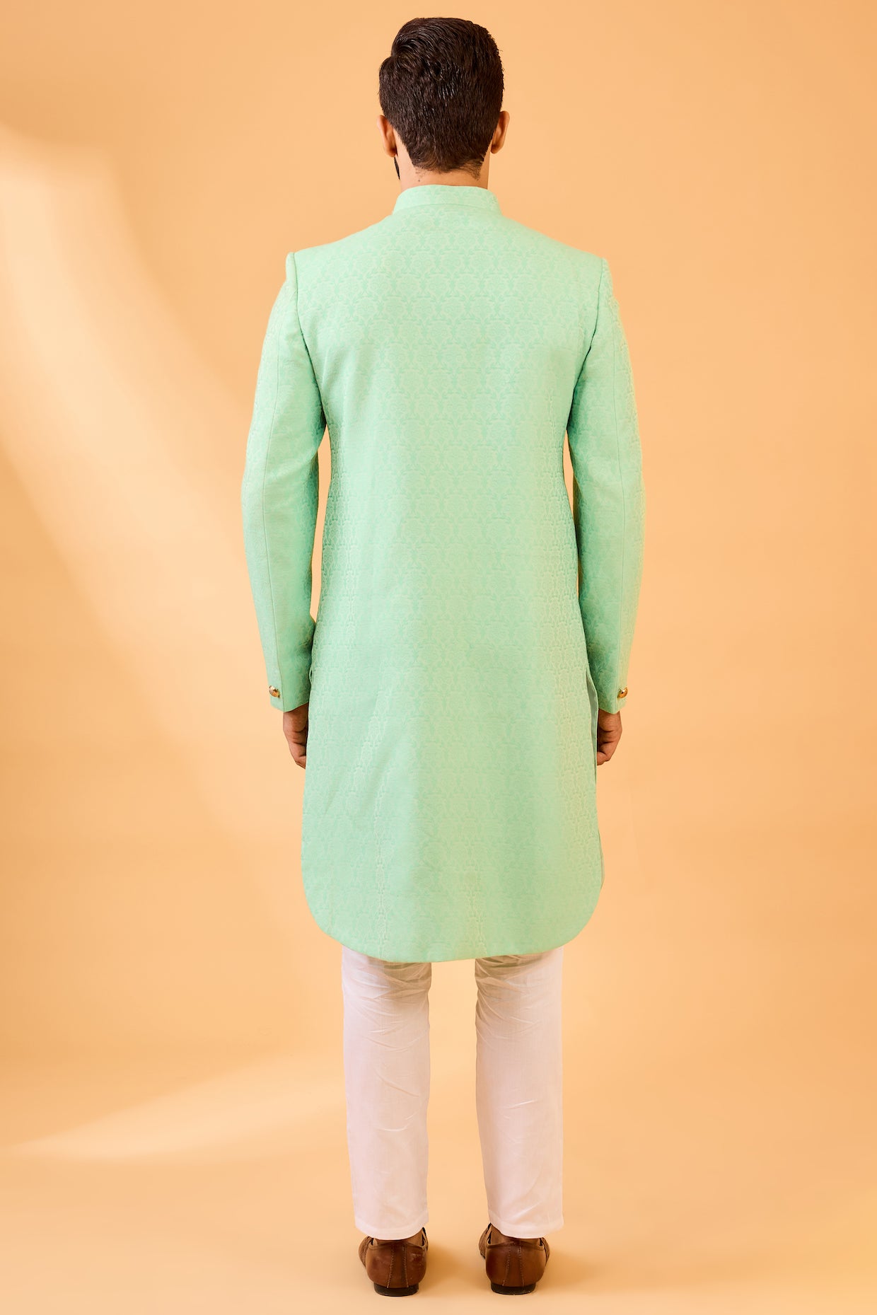 Mint Green Jacquard Sherwani Set image 3