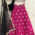 Black Velvet Blouse with Hot Pink Lehenga image 0