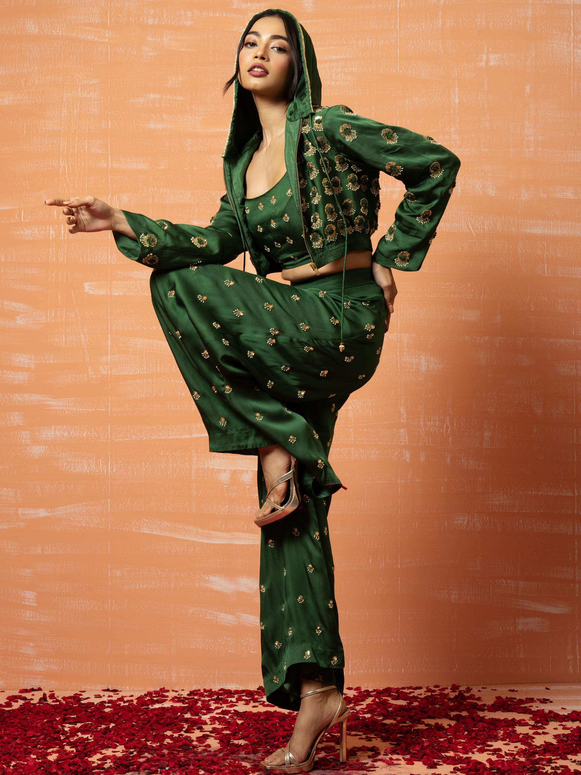 Mehendi Green Hoodie Co-Ord Pant Set image 4