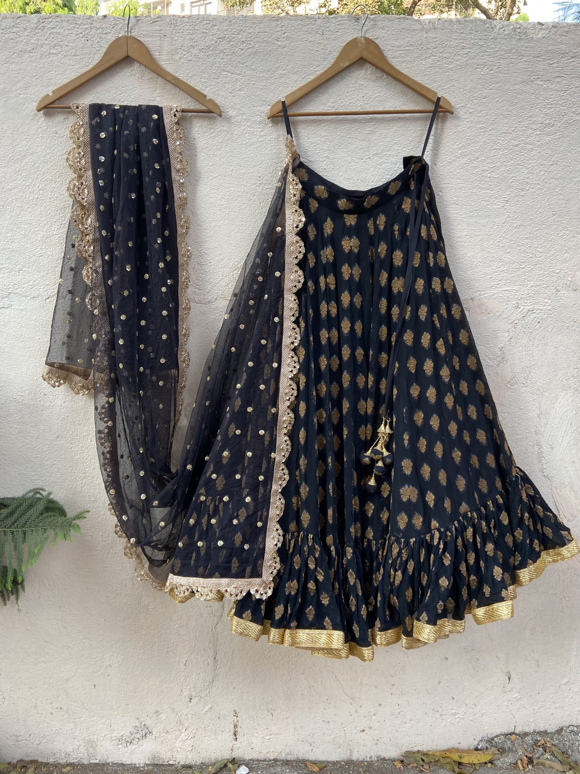 Black Ruffle Lehenga Set with Mirror Bustier image 5