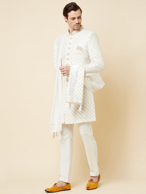 Royal White Embroidered Sherwani Set image 4