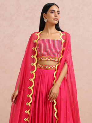 Fuchsia Embroidered Lehenga Set with Cape image 1