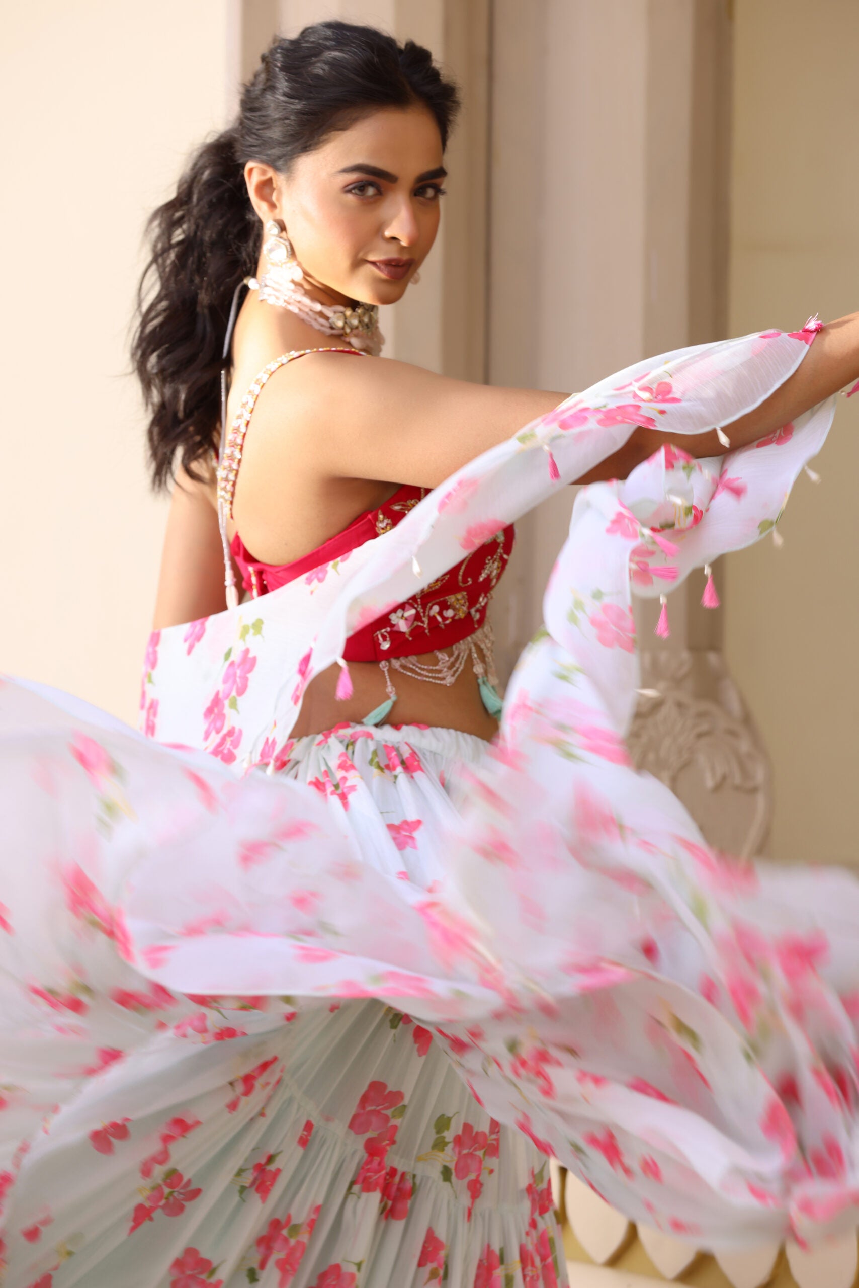 Floral Printed Three Tier Lehenga image 12