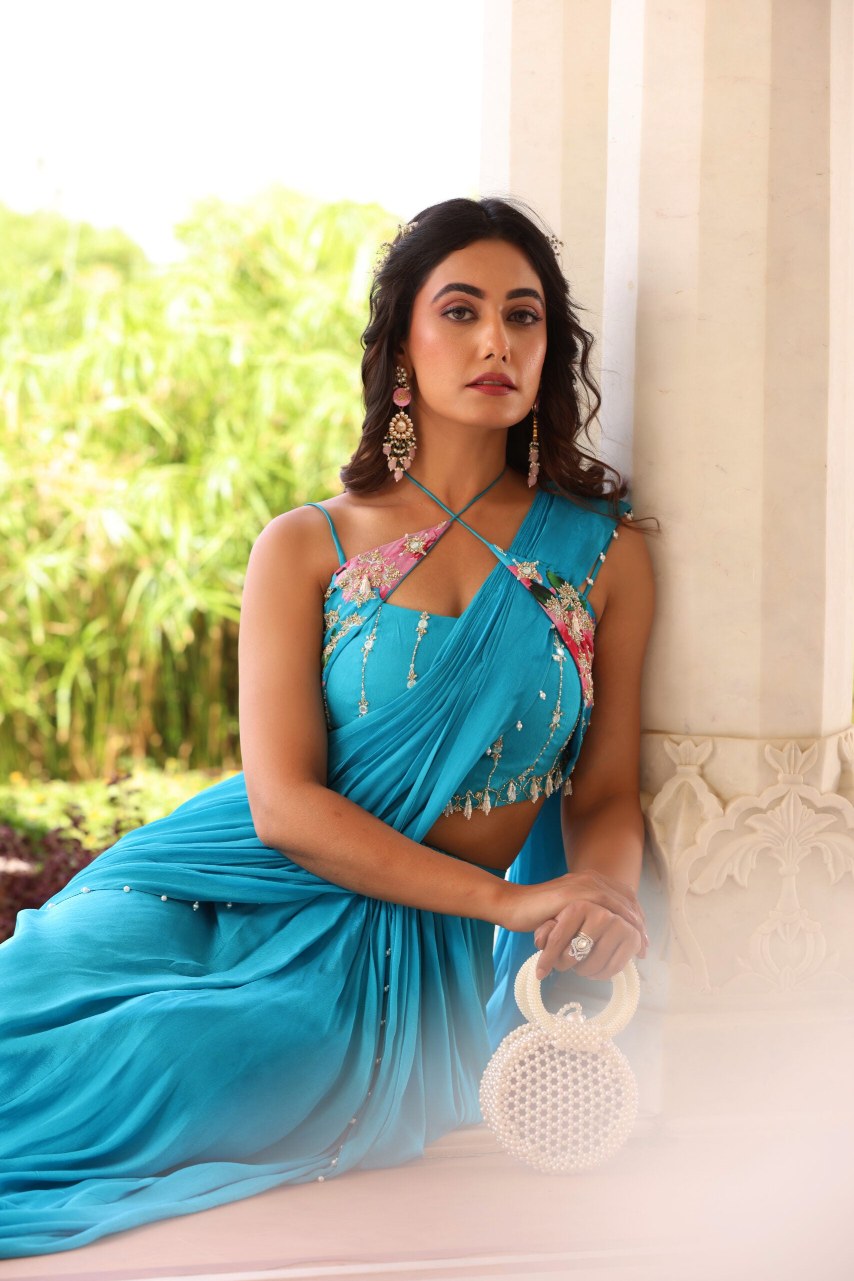 Pearl Detail Drape Saree image 3