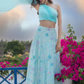 Blue Floral Multi Sequins Lehenga With Light Blue Drape Blouse image 0