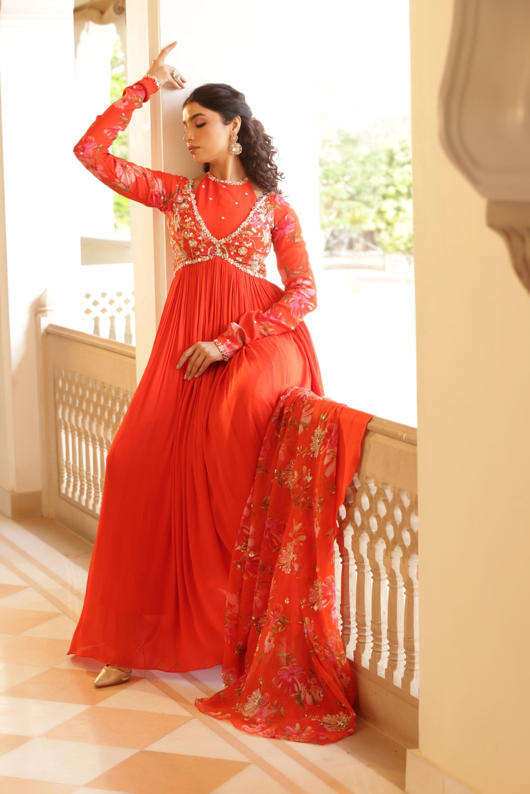 Georgette Crepe Double Neck Anarkali image 8