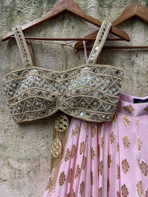 Powder Pink Butti Mirror Lehenga Set image 4