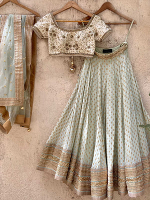 Pastel Mint Green Zari Lehenga Set - Custom image