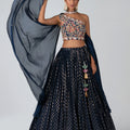 Midnight Blue One Shoulder Lehenga Set image 0