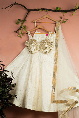 Ivory Mirror Brilliance Blouse with Ivory Stonework Lehenga Set image 0