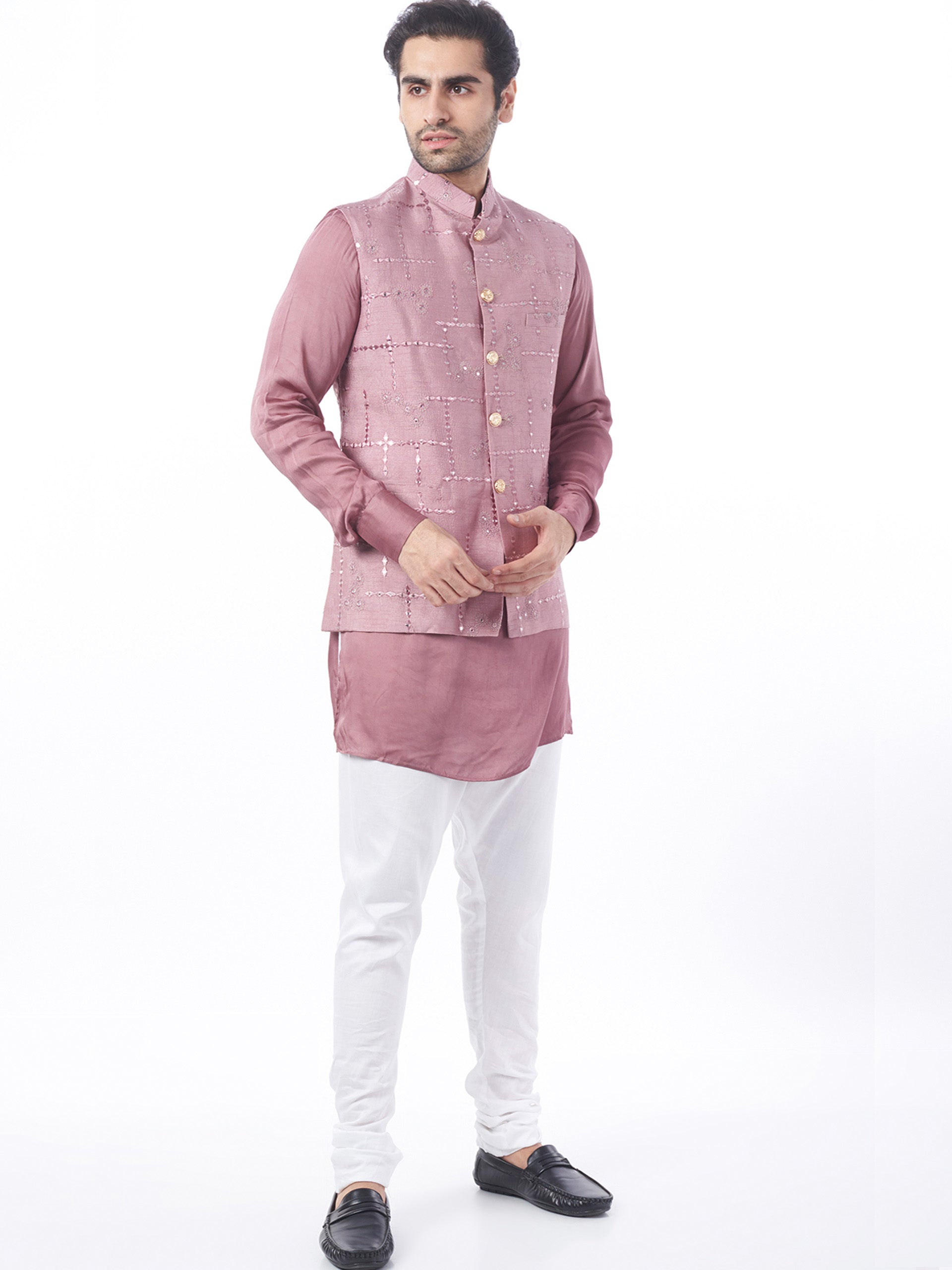 Pink Silk Bundi Jacket Set - S image