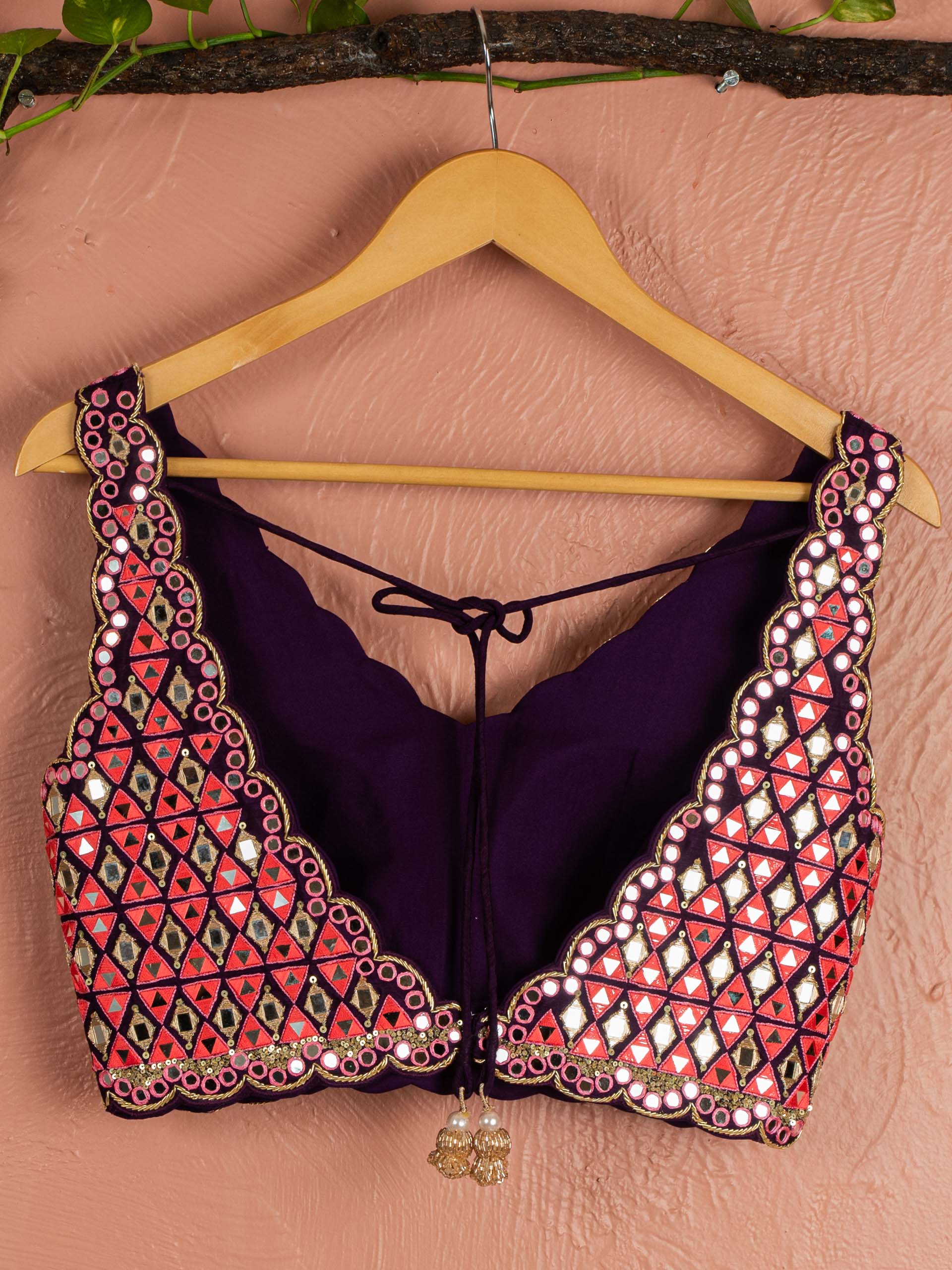 Violet Floral Mirror Lehenga Set with Light Pink Dupatta image 2