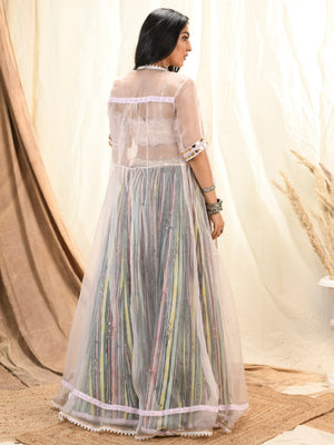 Multicolor Stripe Print Lehenga Set With Cape image 2
