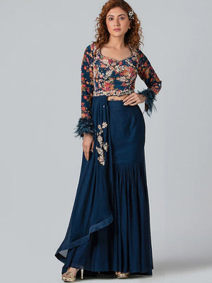 Dark Blue Fish-Cut Lehenga Set - Custom image