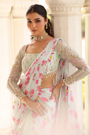Floral Printed Pre-Drape Saree image 11