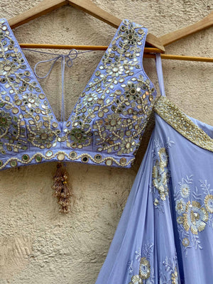 Periwinkle Blue Butti Lehenga Set image 4