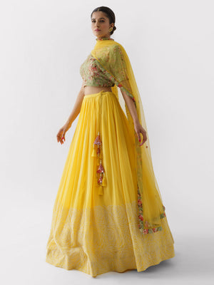 Sunflower Lehenga with Green Floral Blouse - XL image