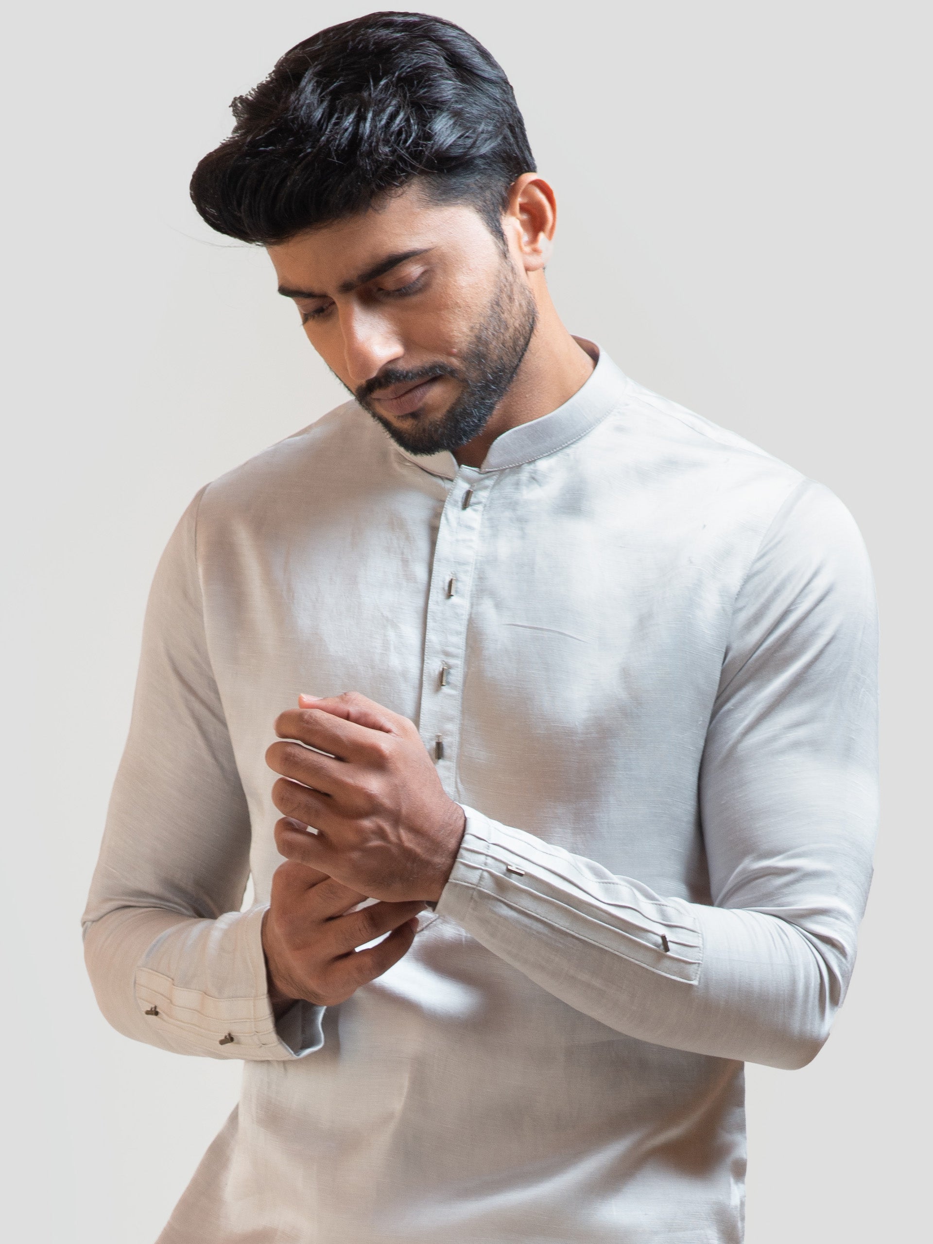 Grey Pintucks Short Kurta Set image 1