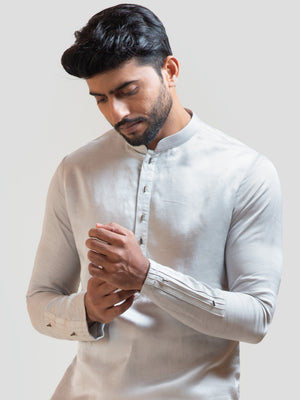 Grey Pintucks Short Kurta Set image 1