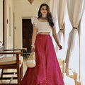 White Organza Ruffle Top and Pink Skirt image 0