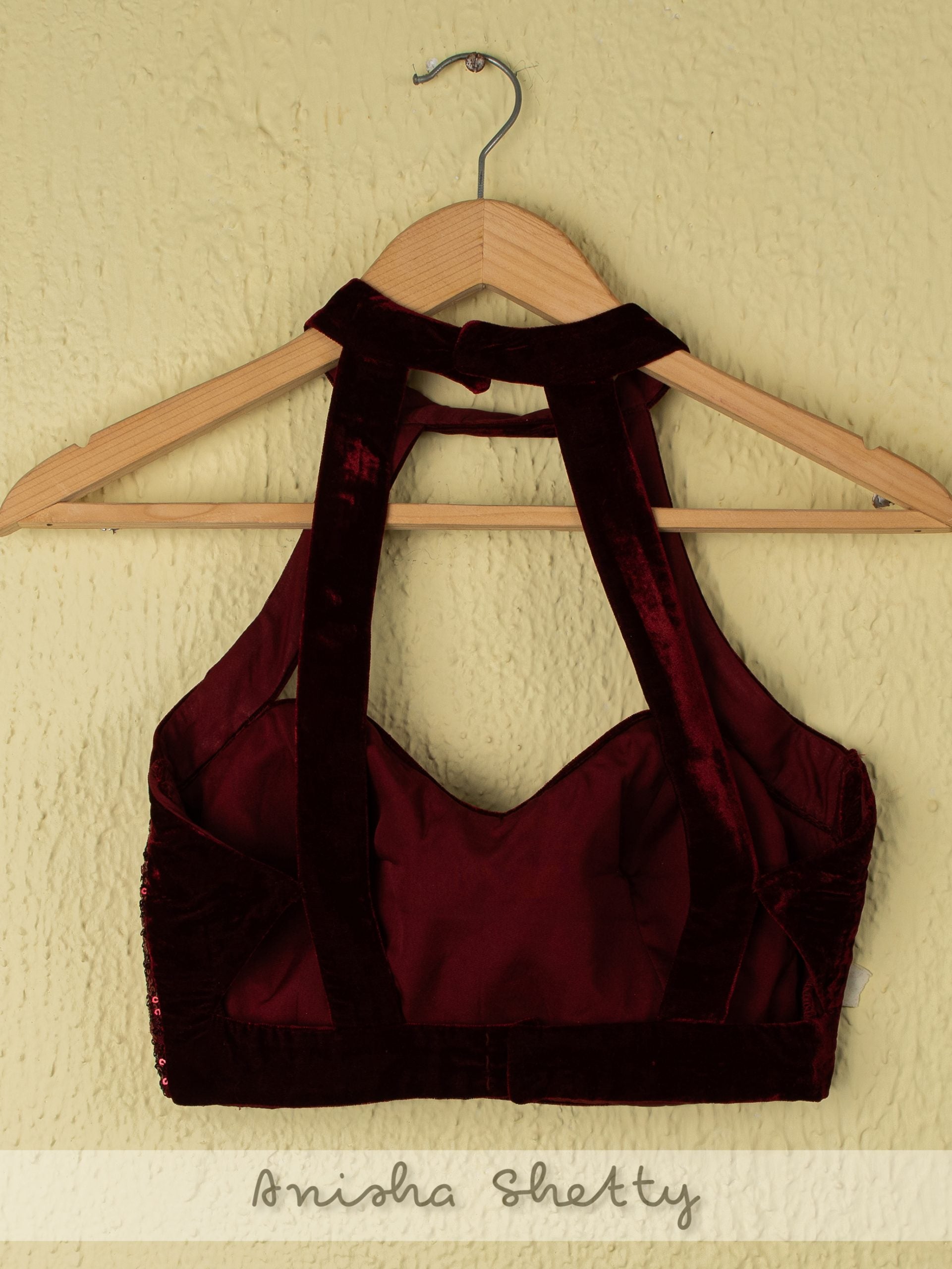 Burgundy Lehenga With Sequins Halter Blouse image 2