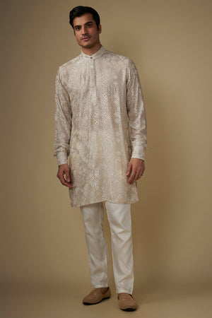Ivory Lucknowi Embroidered Kurta Set - S image
