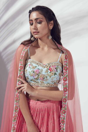 Coral Floral Lehenga Set image 2