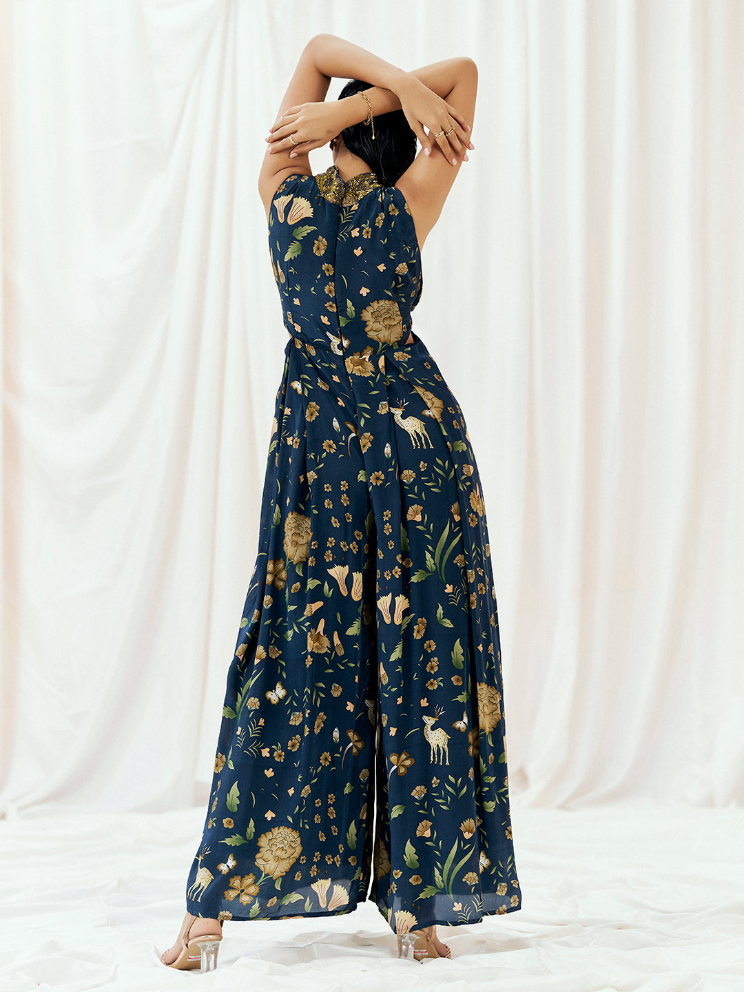 Navy Blue Printed Embroidered Jumpsuit image 4