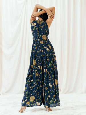 Navy Blue Printed Embroidered Jumpsuit image 4