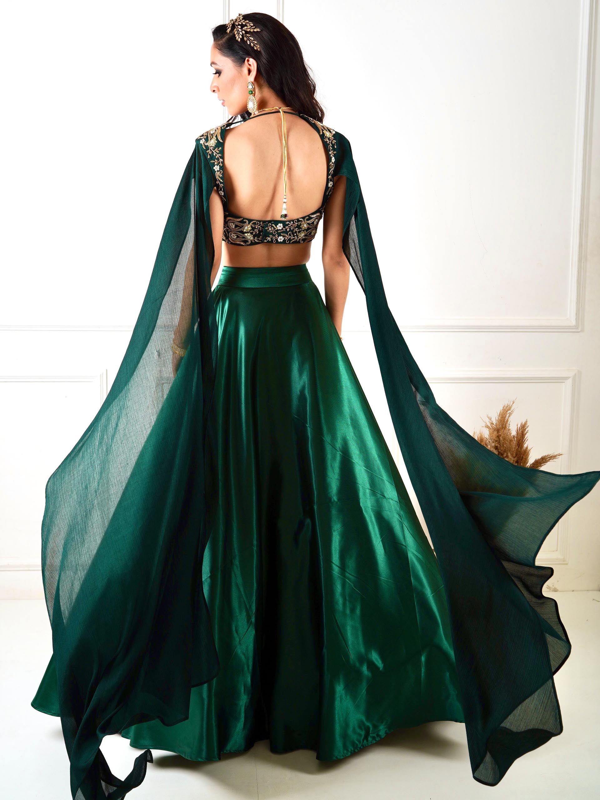 Green Meera Drape Lehenga Set image 1