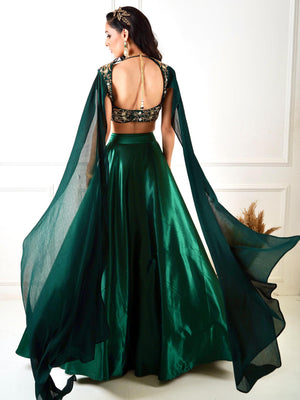Green Meera Drape Lehenga Set image 1