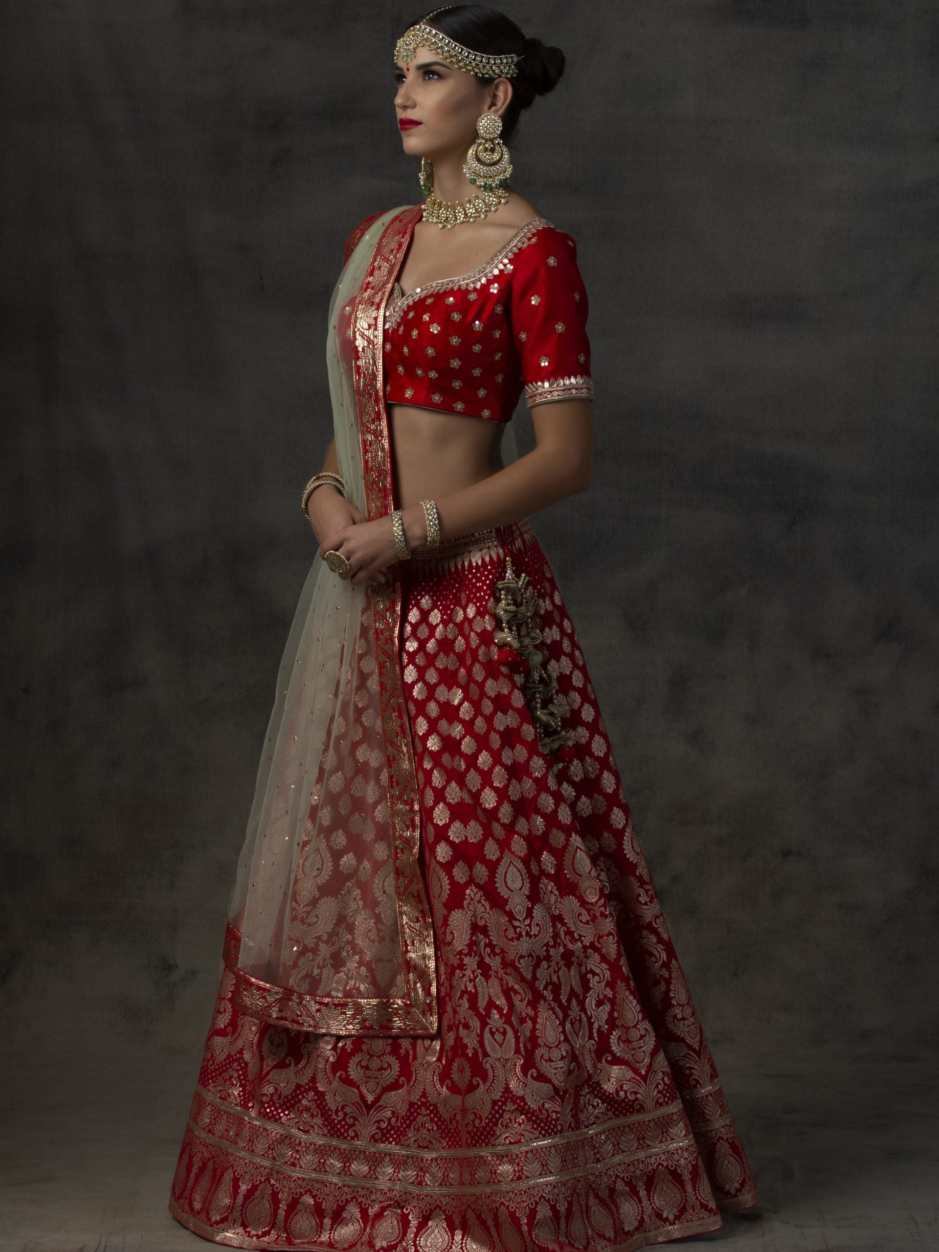 Red Banarsi Lehenga Set image 2