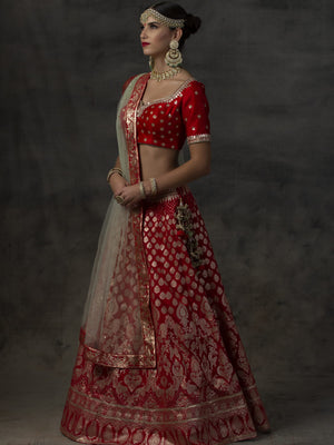Red Banarsi Lehenga Set image 2