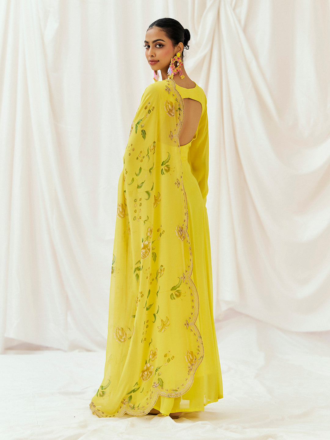 Bright Yellow Printed Embroidered Anarkali Set with Dupatta image 2
