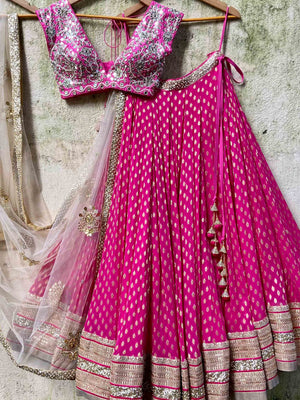 Fuchsia Mirror Zari Lehenga Set image 6