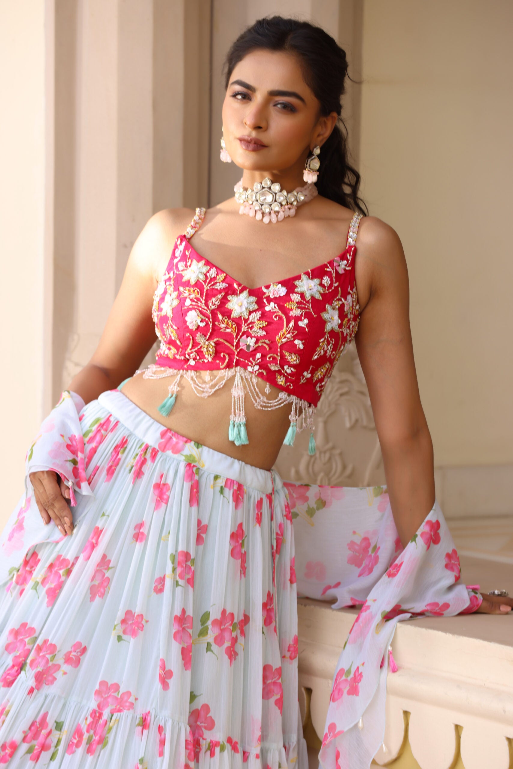 Floral Printed Three Tier Lehenga image 10