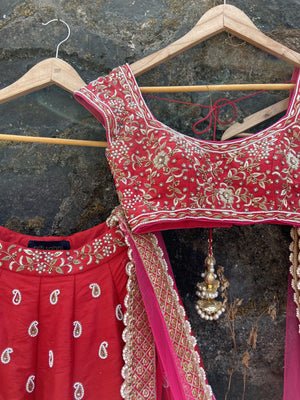 Red and Pink Bridal Lehenga image 2