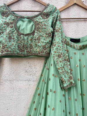 Sage Green Sharmily Sequin Lehenga Set image 5