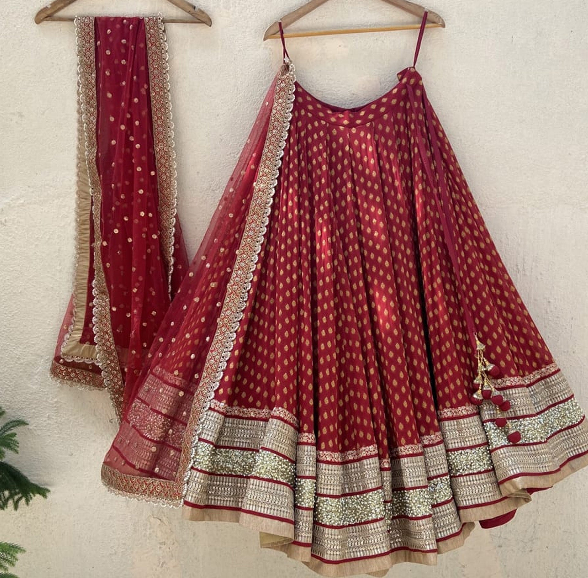Red Butti Bridal Sharmily Lehenga Set image 2