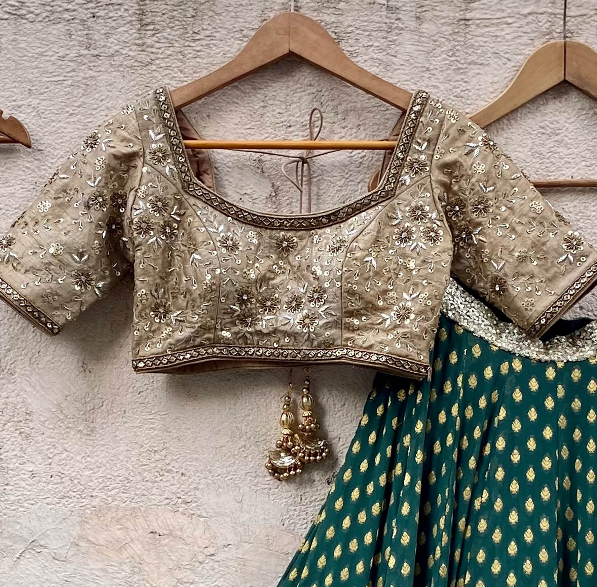 Green and Nude Lehenga Set image 1