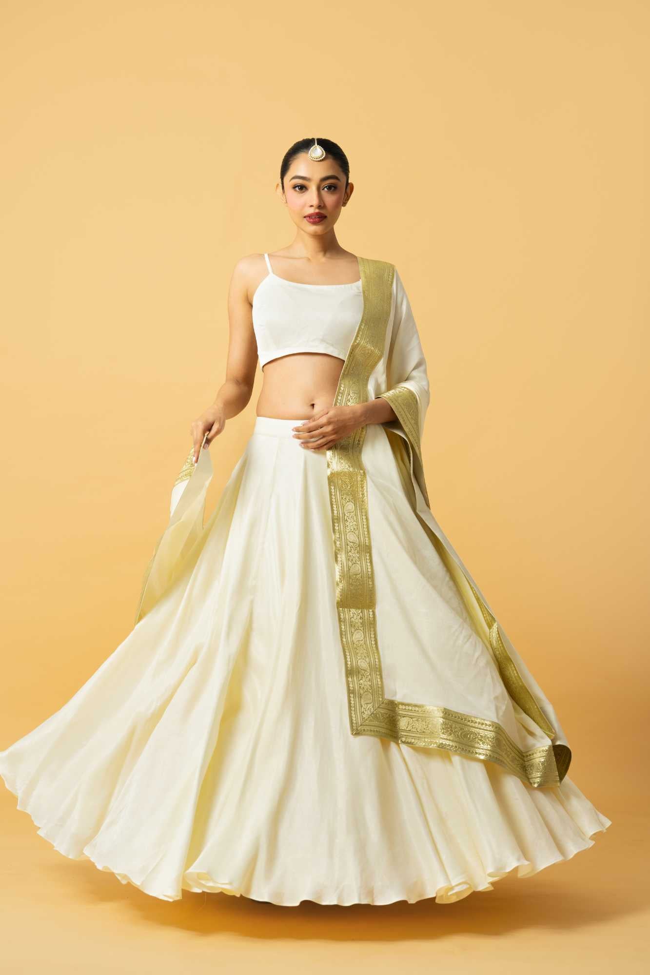 Ivory Modal Satin Lehenga - S image