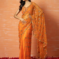 Orange Mirror Prestitched Saree Set image 0