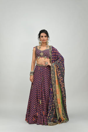 Plum Highlighted Lehenga Paired with Plum Badla Blouse and Highlighted Dupatta image 0