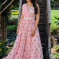 Blush Pink Floral Printed Embroidered Gown image 0